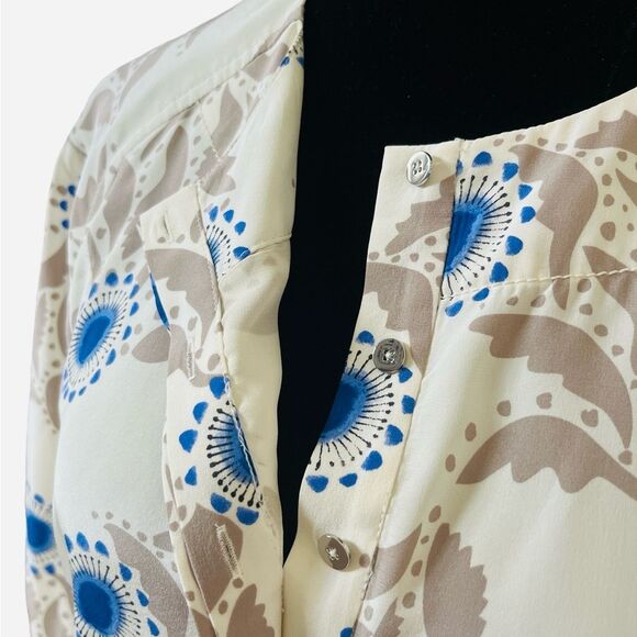 Diane von Furstenberg Kimono Dress Size 4 Blue Tan Floral 100% Silk Fully Lined - Picture 3 of 7